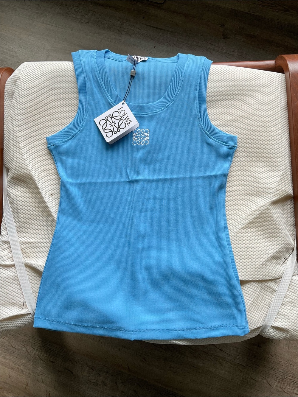 Loewe Sky Blue Ribbed Tank with Embroidered Anagram